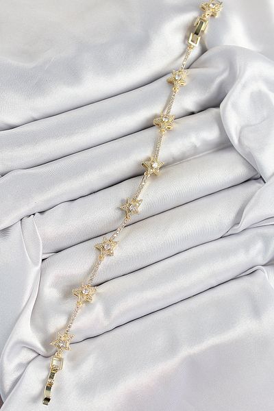 callerrons accessories Brass Zircon Stone Row Star Model Gold Color Women's Bracelet - Ebj250726W36691