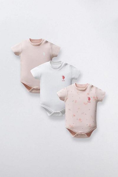 U.S. Polo Assn. Kids U.S Polo Assn Usb2353 Baby Girl 3-Piece Body Set
