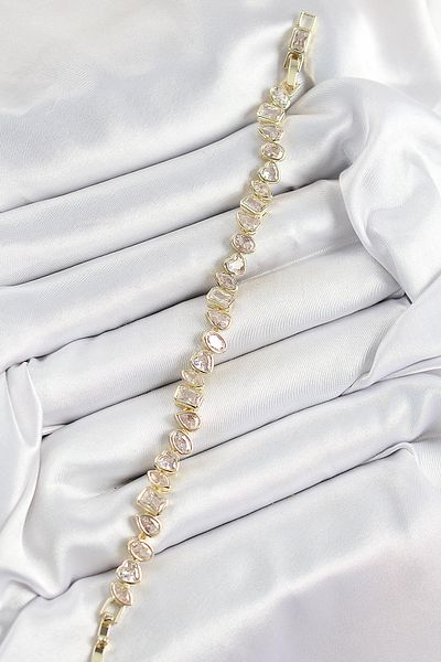 callerrons accessories Brass Zircon Stone Row Drop Heart and Rectangle Model Gold Color Women's Bracelet - Ebj250726W36694