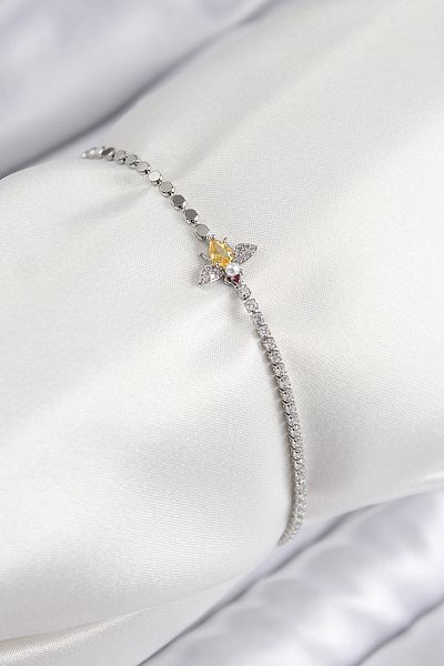 callerrons accessories Brass Zircon Stone Bee Model Crush Chain Silver Color Women's Bracelet - Ebj250726W36898