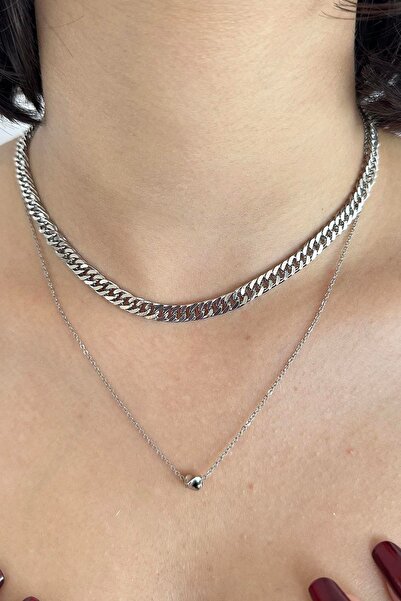 TAKIŞTIR قلادة مزدوجة بسلسلة فضية اللون