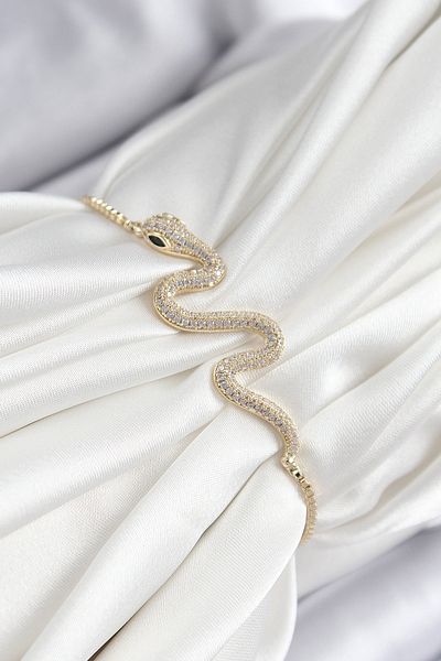 callerrons accessories Brass Zircon Stone Snake Model Gold Color Elevator Women's Bracelet - Ebj250726W36676