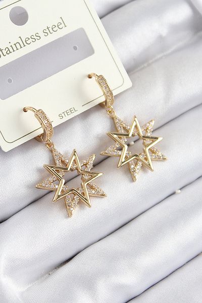 callerrons accessories Zircon Stone Hanging Star Model Gold Color Women's Earrings - Ebj250726W36628