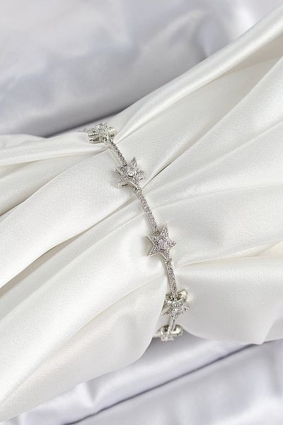 callerrons accessories Brass Zircon Stone Row Star Model Silver Color Women's Bracelet - Ebj250726W36692