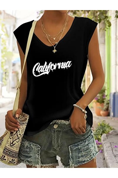 FUFLUNS تي شيرت نسائي بدون أكمام مطبوع عليه كاليفورنيا