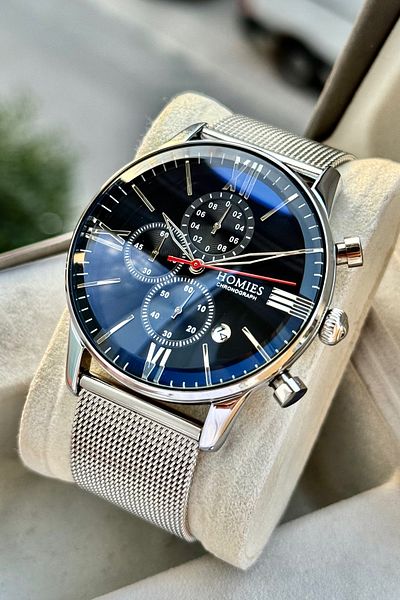 Homies Men's Watch Silver Color Original Stainless Steel Mesh Cord Box with Gift and Bracelet.