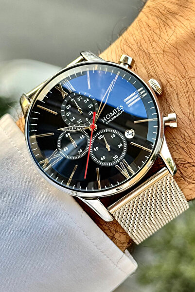 Homies ERKEK KOL SAATİ GÜMÜŞ RENK ORJİNAL PASLANMAZ ÇELİK HASIR KORDON HEDİYELİ KUTUSU VE BİLEKLİK.