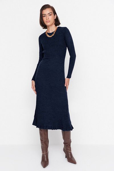 Trendyol Collection Navy Blue Midi Knitwear Crew Neck Dress Twoaw21El0422