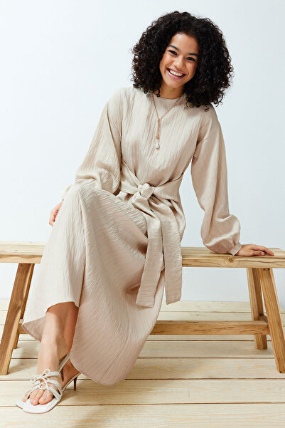 Trendyol Modest Μπεζ μπροστινό φόρεμα χωρίς επένδυση TCTSS24EB00131