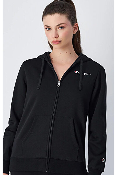 Champion Icons Full Zip Hoodie Sweatshirt Siyah Kadın Kapüşonlu Sweatshirt-117531-KK001