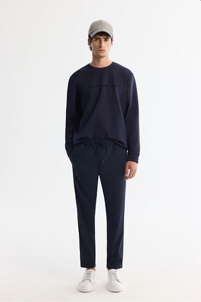 Avva Men's Navy Blue Side Pocket Elastic Waist Lace up Double Leg Jogger Pants E 003000