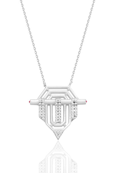 Söğütlü Silver Gümüş rodyumlu zirkon taşlı seranay kolye SGTL12666RODAJ