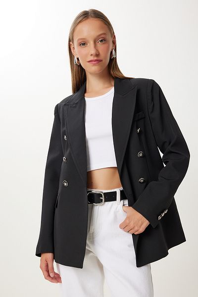 Happiness İstanbul Women's Black Padded Stylish Buttoned Woven Jacket Kt00017