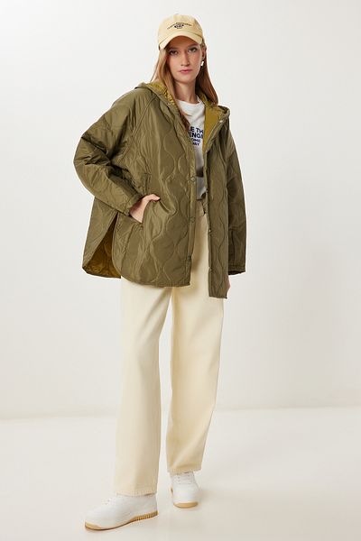 Happiness İstanbul Women's Khaki Hooded Pocket Quilted Coat Oh00064