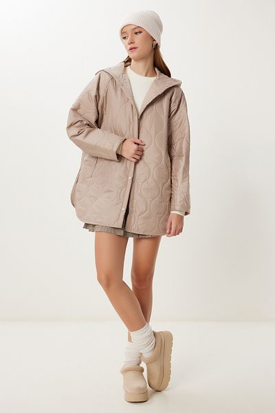 Happiness İstanbul Women's Beige Hooded Pocket Quilted Coat Oh00064