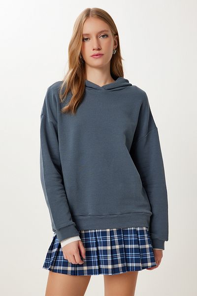 Happiness İstanbul Women's Smoked Hooded Knitted Sweatshirt Ub00456