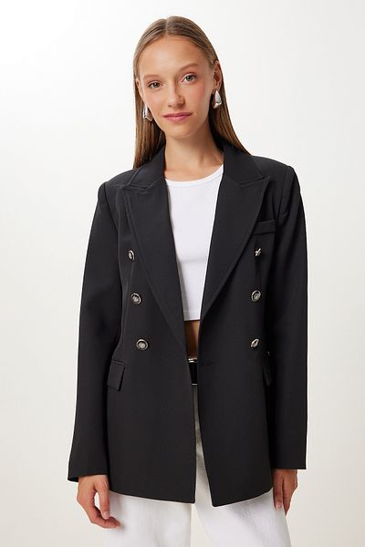 Happiness İstanbul Women's Black Padded Stylish Buttoned Woven Jacket Kt00017