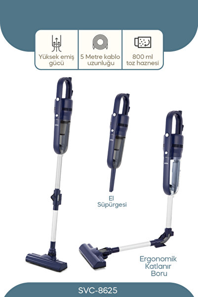 Sinbo SVC-8625 Dikey Elektrikli Süpürge Katlanır Borulu, El Süpürgesi, 800 ml Toz Hazneli