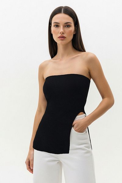 Trendyol Collection Στράπλες Μαύρο Πλεκτό Λεπτή Μπλούζα - Λεπτομέρεια με σχισμή, Premium Special νήμα TWOAW24BZ00131