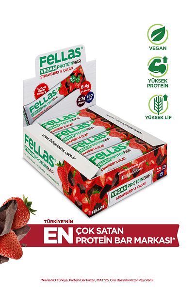 Fellas Vegan Protein Bar - Strawberry and Cocoa 40g X 12 Pieces