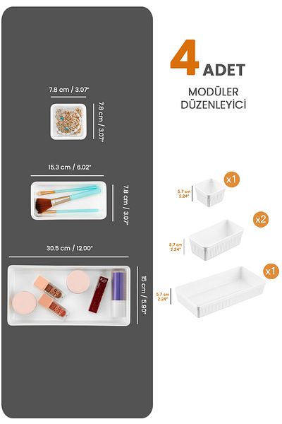 Meleni Home 4 Piece Drawer Organizer - Multipurpose Office Organizer Desktop Organizer White