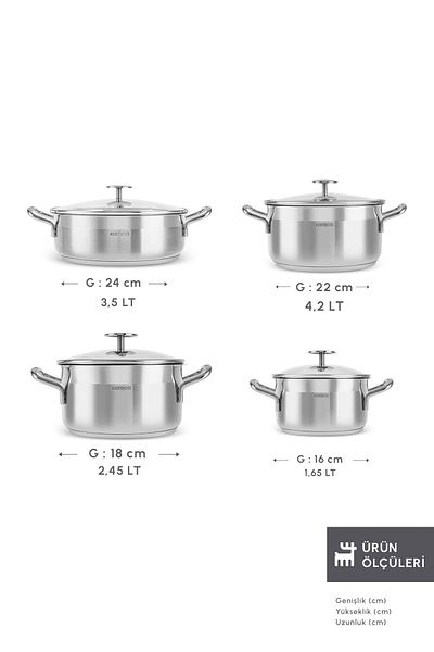Karaca Arven 8 Piece Steel Cookware Set with Induction Base