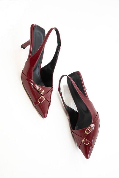 SOHO Burgundy Patent Leather Women's Classic Heeled Shoes 20781