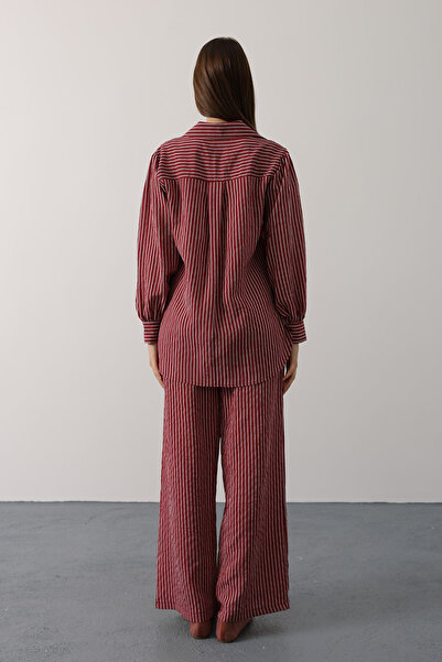 Trendyol Collection Burgundy Textured Striped Woven Shirt Twoaw26Go00074