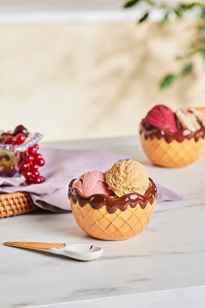 Karaca 200 ml Chip de ciocolată bol cu înghețată din 3 bucăți - cu lingură