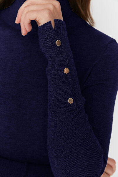 Trendyol Collection Námořnická modř Mercerized Look Premium Příze / Speciální příze Základní úpletový svetr TWOAW23KZ01514