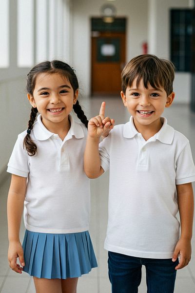 TRENDYOLKIDS طقم تي شيرت محبوك بياقة بولو بيضاء للجنسين مكون من قطعتين - كم قصير TKDSS24TS00023