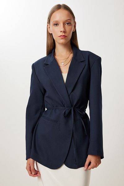 Happiness İstanbul Women's Navy Blue Padded Lacing Detailed Woven Jacket Kt00025