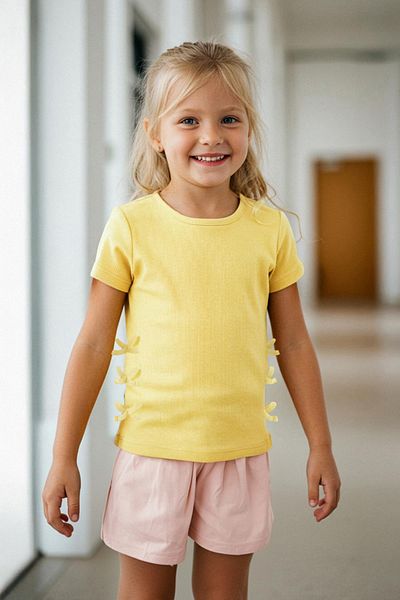TRENDYOLKIDS Yellow Knitted T-Shirt - Straight Fit Tkdss25Ts00048