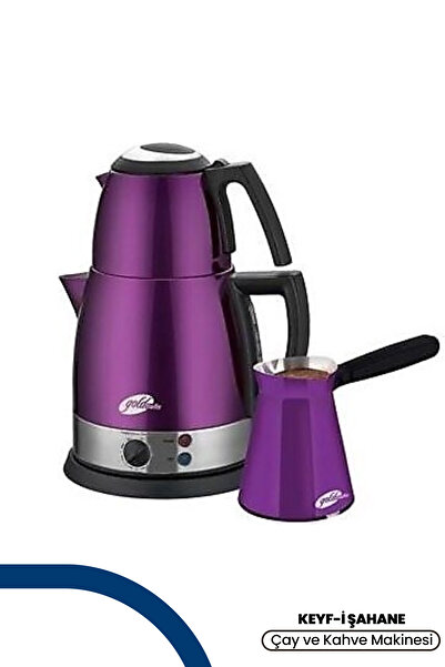GOLDMASTER Keyf-i Şahane Paslanmaz Çelik Çay ve Elektrikli Cezve Kahve Makinesi Mor  GM-7322P