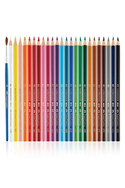 Faber Castell علبة كرتون اقلام تلوين مائية، 24 لون، قابلة للذوبان في الماء، مع فرشاة وقلم هدية