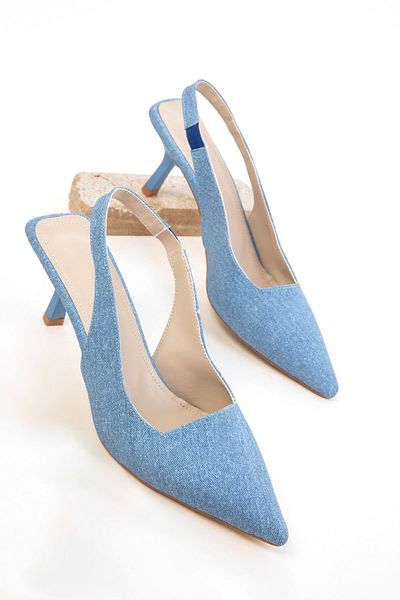 SOHO Pantofi clasici cu toc pentru femei din denim albastru 20782
