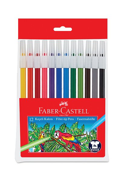 Faber Castell Felt Tip Pen 12 Colors, Bright Colors, Water-Based Washable Ink, Safe for Children