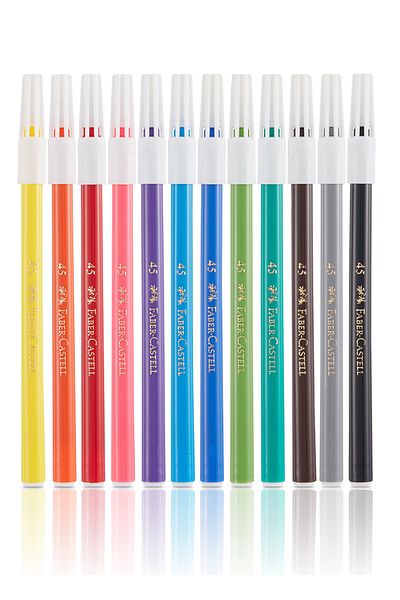 Faber Castell Felt Tip Pen 12 Colors, Bright Colors, Water-Based Washable Ink, Safe for Children