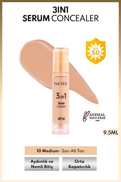 NOTE 3 in 1 Serum Concealer SPF 50 Nemlendirici ve Aydınlatıcı Göz Altı Kapatıcısı - 10 Medium