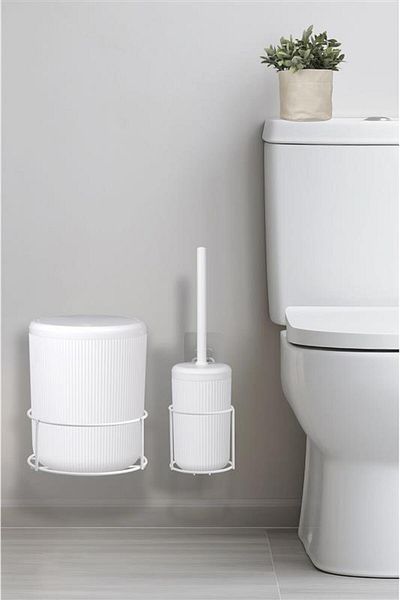 Okyanus Home Λευκό Eco Magic Hanging Round Mina Σετ 2 τεμαχίων WC κουβά και βούρτσα