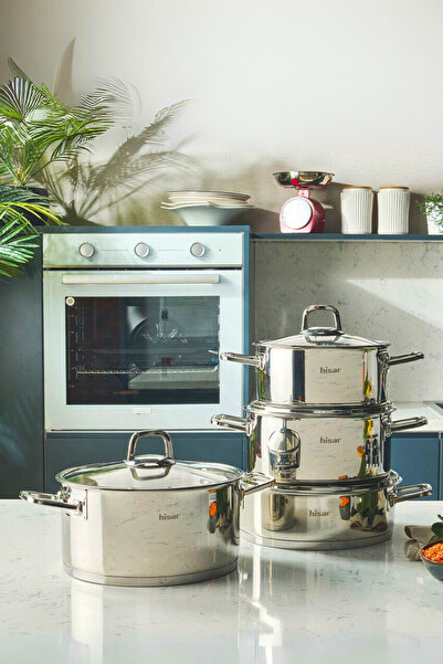 Hisar Rio İndüksiyon Tabanlı 8 Parça Çelik Tencere Seti