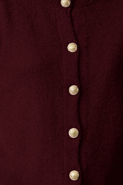 Trendyol Collection Burgundy Button Detailed Soft Textured Knitwear Cardigan Twoaw25Hi00147