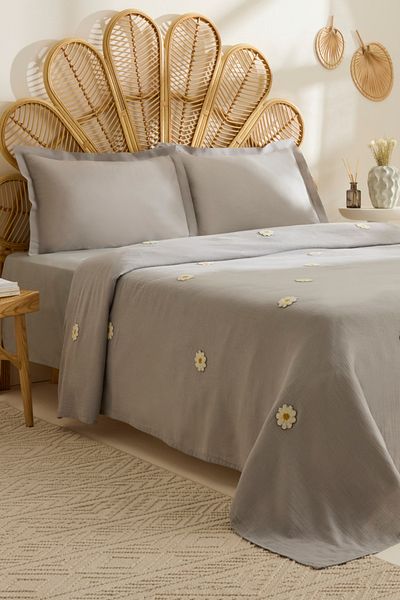 Karaca Home Liona 100% Cotton Muslin Double Pique Set Gray