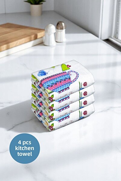 sevilya 4 Pack Printed White Kitchen Towel Model