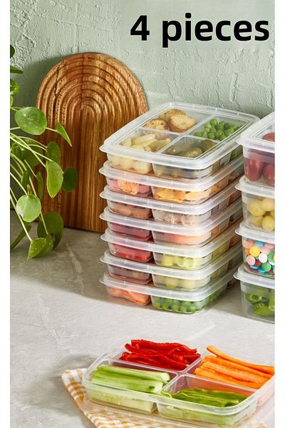 Bayev 4 Pieces Frozen 4-Compartment Food Dispenser Meat and Vegetable Storage Container - Freezer Meat Grinder Organizer