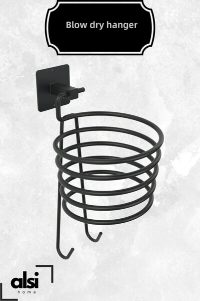 ALSİ HOME Adhesive Black Blow Dryer Hanger Hotel Type Hair Dryer Holder