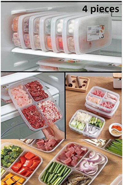 Bayev 4 Pieces Frozen 4-Compartment Food Dispenser Meat and Vegetable Storage Container - Freezer Meat Grinder Organizer