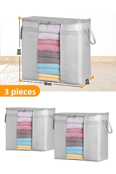 Serstil 3 Pieces - Storage Bag with Window 50 X 45 X 30 Cm - Gray Spotted