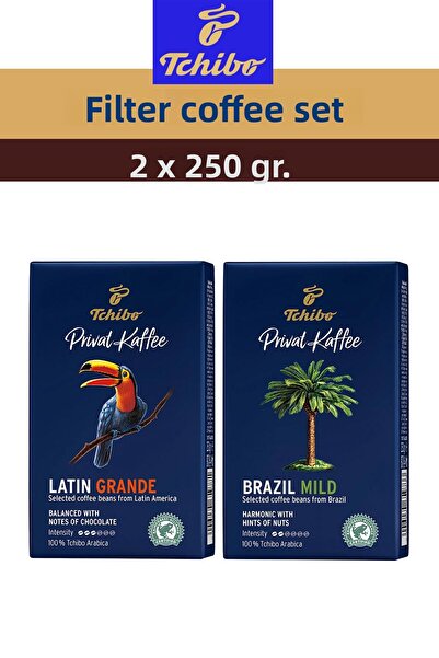 Tchibo قهوة Privat Kaffee اللاتينية الكبرى والبرازيلية الخفيفة المطحونة 2x250...
