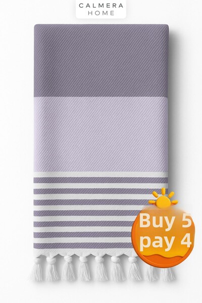 Calmera Natura Peshtemal | Bumbac - Natural cu franjuri | Prosop de plajă, piscină, spa, saună, sport, voiaj - Lilac
